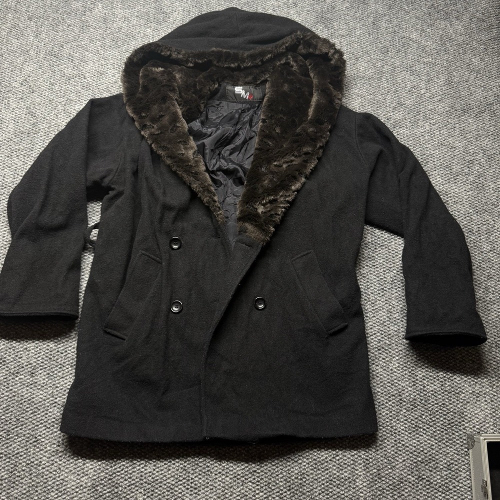 VTG SM2 Women's Wool Pea Coat With Faux Fur No Size Tag